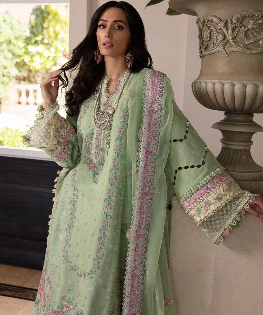 Aurélie MC – 04 – 3 Piece Luxury Lawn Embroidered Unstitched Suit with Organza Dupatta