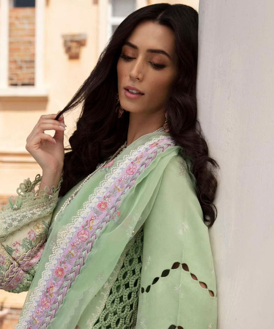 Aurélie MC – 04 – 3 Piece Luxury Lawn Embroidered Unstitched Suit with Organza Dupatta