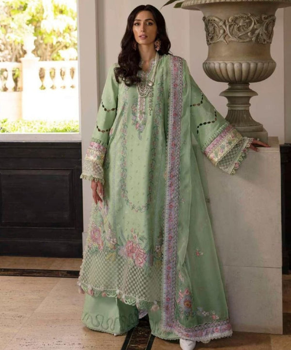 Aurélie MC – 04 – 3 Piece Luxury Lawn Embroidered Unstitched Suit with Organza Dupatta