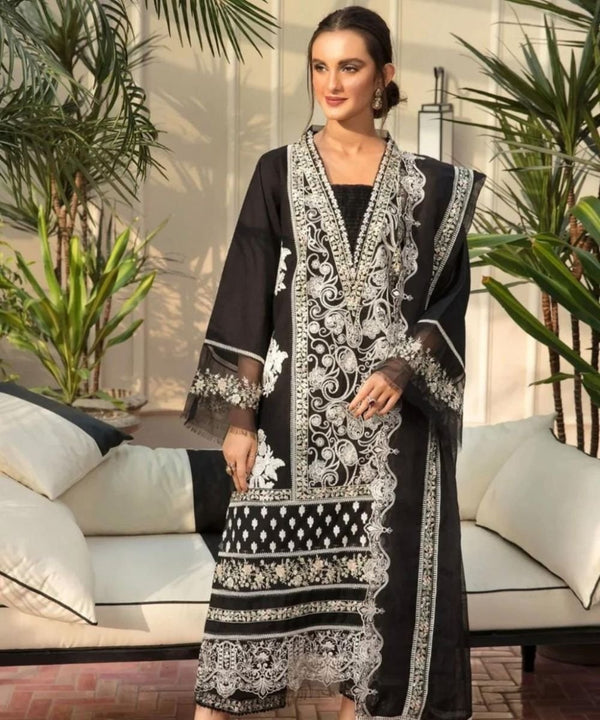 Rubab MC- 01 – Luxury Lawn 3PC Chikenkari heavy Embroidered Suit | Unstitched Summer Luxe